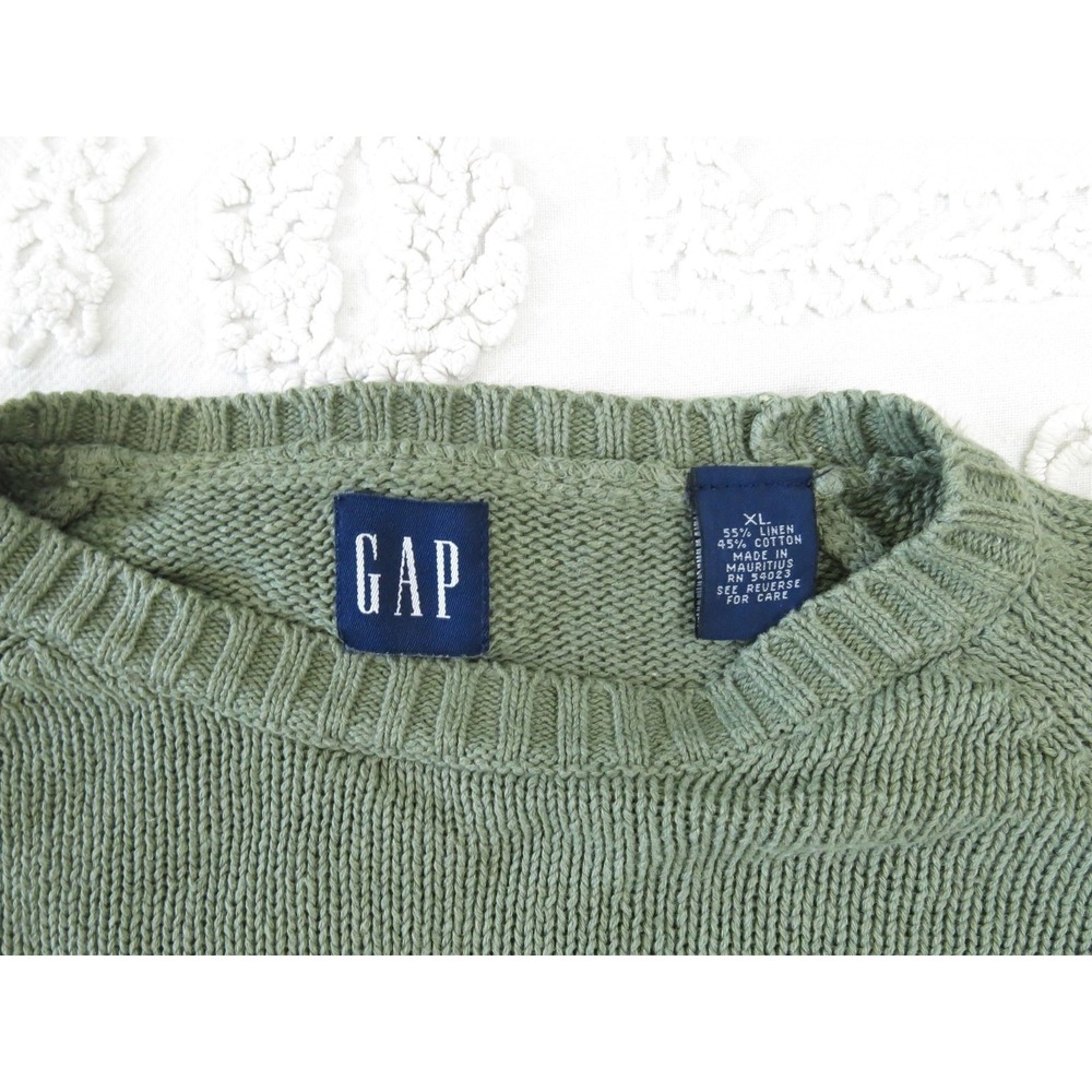 Vintage Gap Crewneck Sweater Mens XL Linen Cotton Olive Green Pullover 90s Y2K - Picture 2 of 5